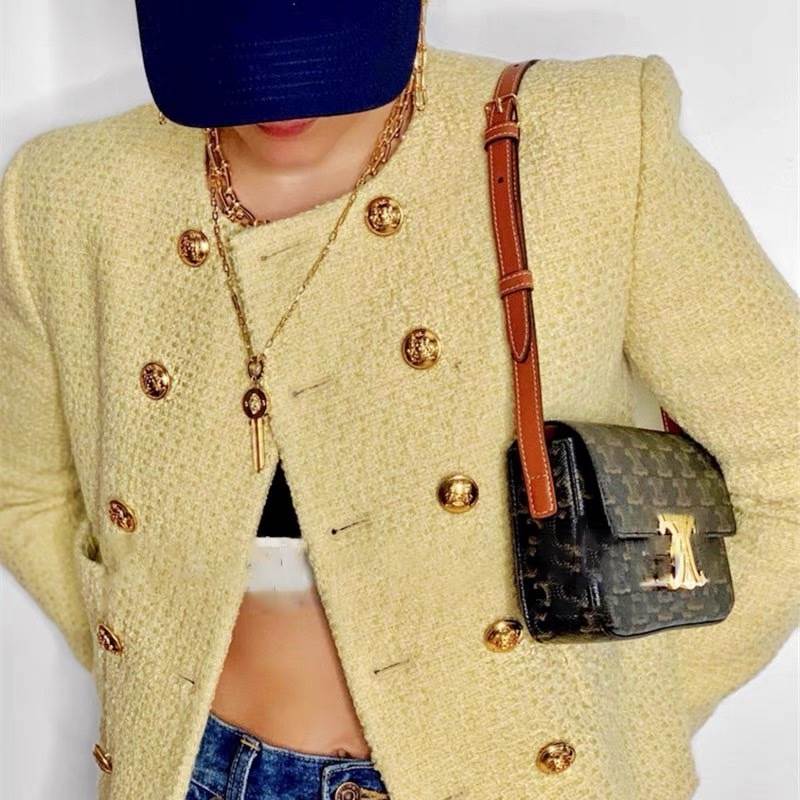 乐天商城 - レディース ジャケット アウター 上着 ショート クロップド丈 長袖 ツイード ラウンドネック 襟なし ノーカラー 前開き アウトポケット かわいい 大人可愛い きれいめ シンプル 上品 おしゃれ こなれ感 エレガント きちんと感 無地 秋 ママ 女の子 OL 通勤 学生 学校