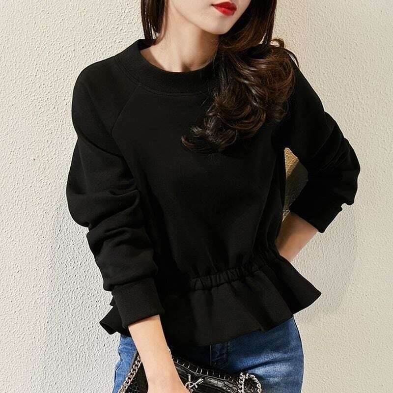 乐天商城 - ペプラム スウェット プルオーバー レディース トップス プルオーバー 長袖 リブ袖 ラウンドネック ペプラム フリル ハイウエスト スエット かわいい 大人可愛い おしゃれ 無地 春 秋 冬 デート お出かけ 体型カバー S M L XL