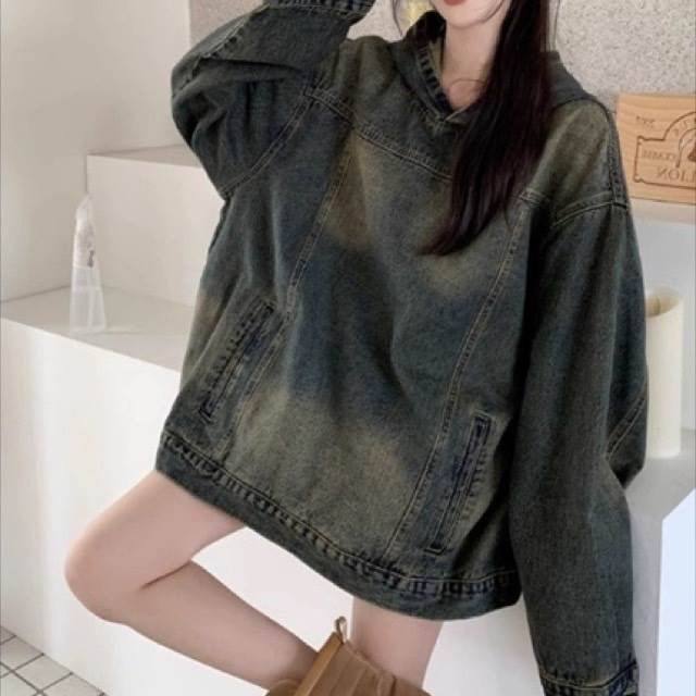 カジュアルデニムフード付きアウター 長袖 フーディー 定番 アウター ミディアム丈 袖あり デニム 爽やか 大人スタイル 大人可愛い き..