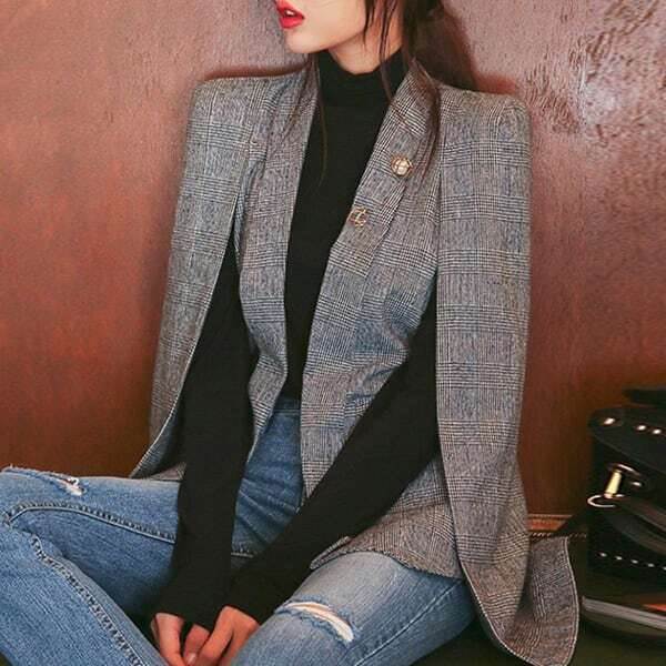 樂天商城 - ケープ テーラード ジャケット レディース トップス ジャケット テーラードジャケット 長袖 ビジネス フォーマル 襟付き ケープ風 スリム 細身 ストレート 前開き 高見え 大人可愛い きれいめ 上品 おしゃれ 主役級 存在感 かっちり 無地 チェック 春 秋 冬 お出かけ