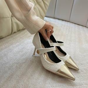 樂天商城 - ツイード バイカラー パンプス ハイヒール ポインテッドトゥ ストラップ 柔らかい 美脚 脚長 大人可愛い きれいめ シンプル 上品 おしゃれ かっこいい フォーマル エレガント クール モード セクシー モダン 存在感 こなれ感 華やか 謝恩会 二次会 オールシーズン