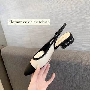 バイカラー レディース ミュール ローヒール ポインテッドトゥ パール 薄手 大人可愛い きれいめ シン..