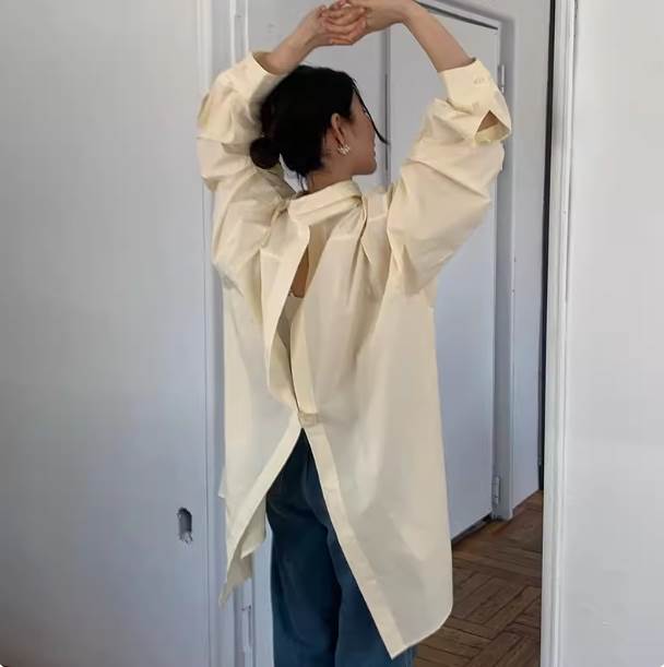 乐天商城 - トップス シャツ ロング丈 長袖 ボリューム袖 襟付き 前開き ボタン 薄手 かわいい 大人可愛い きれいめ シンプル カジュアル 上品 おしゃれ かっこいい 大人女子 こなれ感 個性的 主役級 存在感 キュート ガーリー ナチュラル ベーシック オールシーズン レディース