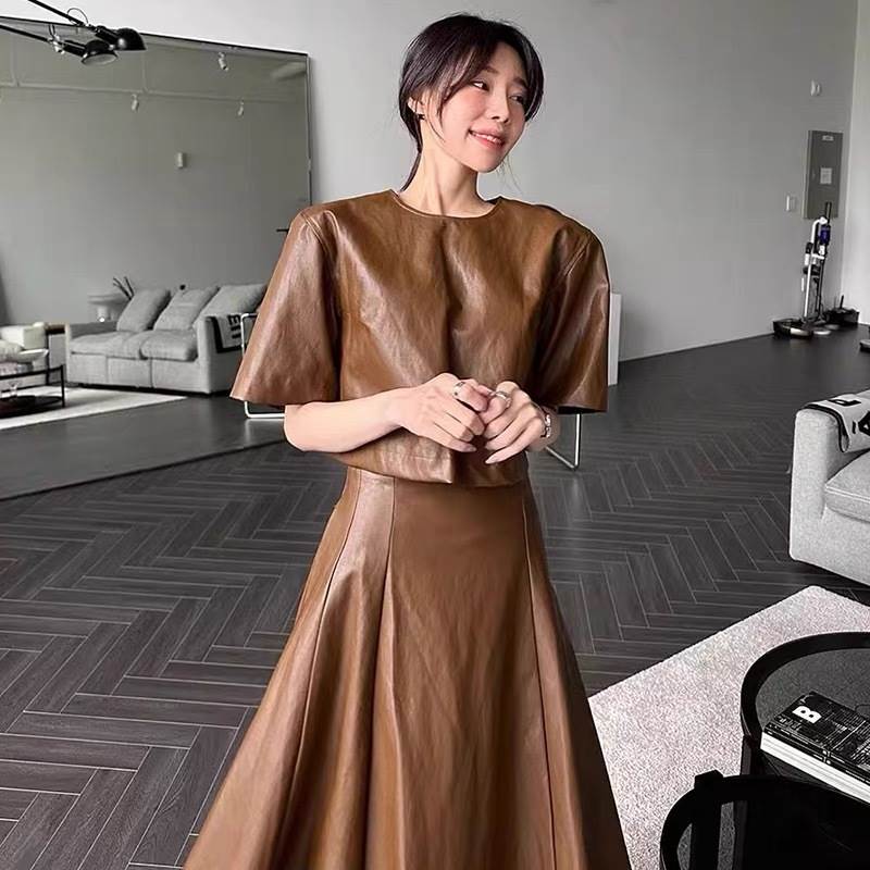 レディース スカート トップス ワンピース ロング 半袖 ラウンドネック Aライン かわいい 大人可愛い シンプル 上品 おしゃれ レトロ ..