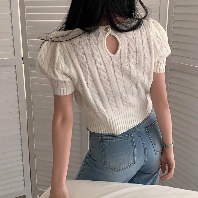 樂天商城 - レディース トップス ニット ショート 半袖 Uネック ケーブルニット かわいい 大人可愛い きれいめ シンプル カジュアル 上品 おしゃれ ヴィンテージ ラブリー 春 秋 デート お出かけ 着回し モテ 清楚 フリーサイズ