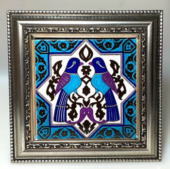 トルコ｜トルコみやげ｜トルコ土産｜トルコおみやげ｜トルコお土産｜トルコタイル｜トルコ陶器｜トルコ雑貨｜コースター｜額付き手描角タイル【10×10】59