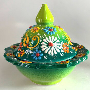 トルコ陶器｜トルコ｜トルコ土産｜トルコみやげ｜トルコお土産｜トルコおみやげ｜トルコ雑貨｜キュタフヤ陶器|フリル縁取り・シュガーポット・小・ニーメットデザイン03のサムネイル