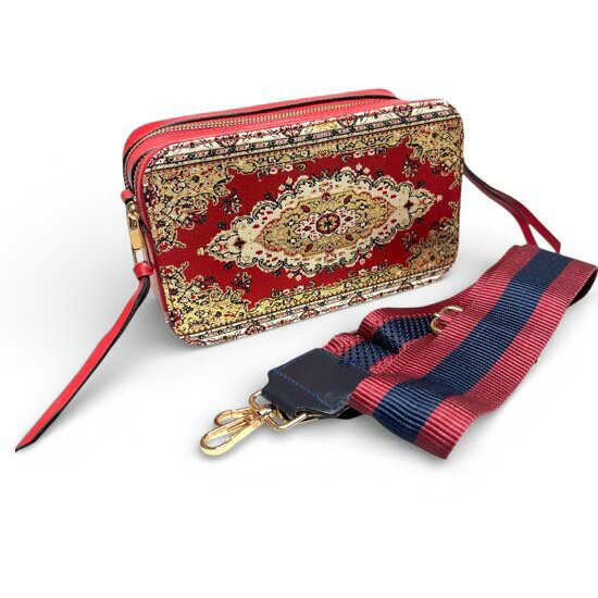 Rakuten - トルコ産バッグ｜トルコ雑貨｜トルコ土産｜ペルシャ調ジャガード織ショルダーバッグ｜2WAY仕様｜ワイドストラップ付き｜ゴールド金具｜レザー調｜20×12×7.5cm｜ 伝統工芸 ｜トルコ産｜斜めがけバッグ｜トルコ｜トルコみやげ｜トルコお土産｜トルコおみやげ｜36