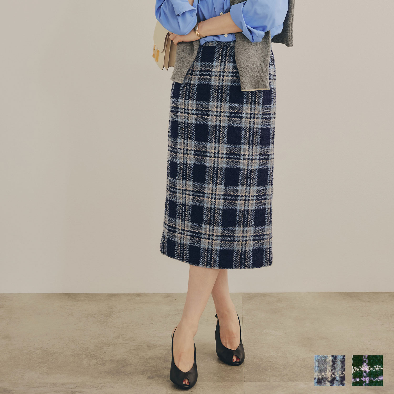 手洗い可 レディース 秋冬 大人可愛い 上品 きれいめ 大人カジュアル 柄 フェミニン ジョイントスペース タータンチェック タイト スカート Liala×PG 全2色｜lpg641-2188【1】のサムネイル