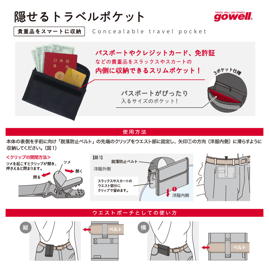 送料無料&即日発送 gowell(ゴーウェル)隠せるトラベルポケット 旅行 圧縮 旅行バッグ 旅行便利グッズ レディース 旅行用ポーチ 旅行用洗濯グッズ トラベ...