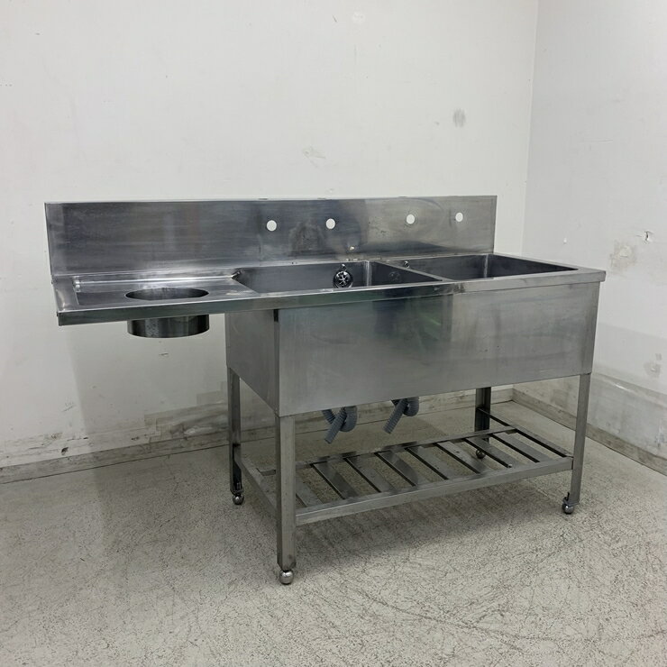 樂天商城 - 【中古】 A08789 2槽シンク ダストシュート付 ステンレス 流し台 W1500 x D600 x H800(+200) mm　【業務用】【厨房用】【車上渡し又は営業所止め】