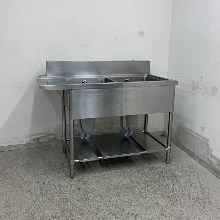 【中古】 A09226 ソイルド2槽シンク ステンレス 流し台 食器洗浄機用 W1255 x D650 x H850(+150) mm 【業務用】【厨房用】【家財おまかせ便】