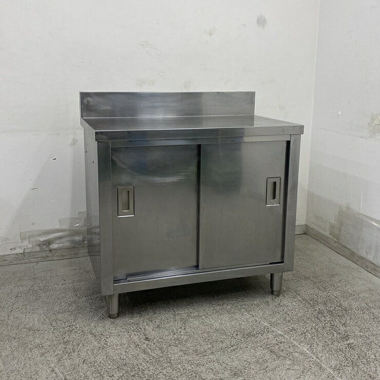 【中古】 A09344 調理台 バックガード付 ステンレス 扉付き作業台 W880 x D550 x H800(+120) mm 【業務用】【厨房用】【家財おまかせ便】