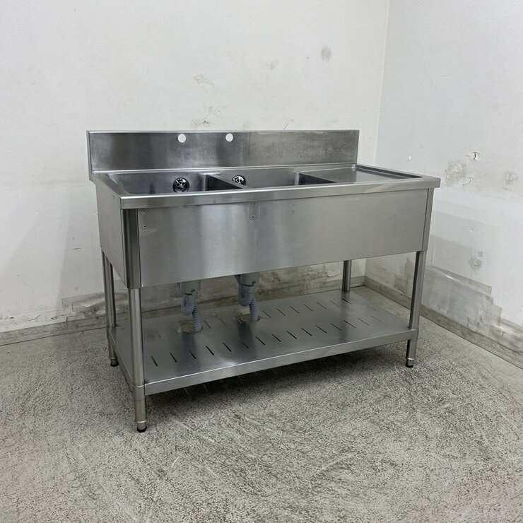 乐天商城 - 【中古】 A09270 2槽シンク 水切り付(右) ステンレス 流し台 W1200 x D600 x H800(+150) mm　【業務用】【厨房用】【家財おまかせ便】