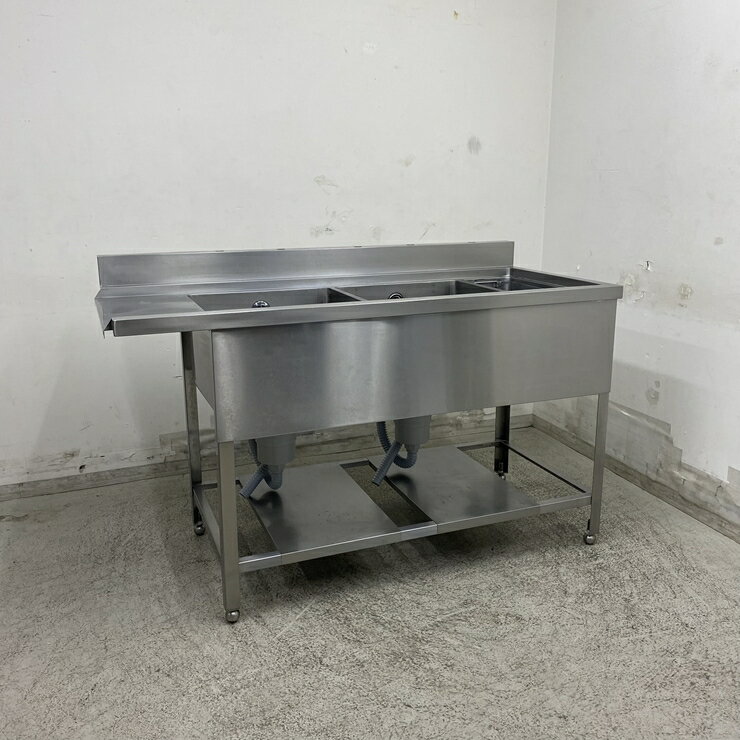 Rakuten - 【中古】 A09634 ソイルド 2槽シンク ダスト付 ステンレス 食器洗浄機用 W1440 x D660 x H820(+130) mm　【業務用】【厨房用】【車上渡し又は営業所止め】