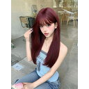ロリータ 女性用 かつら ロングヘア ストレート レッド ウィッグ ローズレッド ダークレッド 小顔 自然 コスプレ 耐熱性 変装 仮装 プレゼント イベント ハロウイン クリスマス 学園祭 文化祭 お祭り(ネット付き)(4)