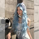 ロング カール ブルー ウィッグ パーマ フルウィッグ 自然な質感 巻き髪 姫髪 ふわふわ 耐熱 ウィッグ 小顔 可愛い レディース ウェーブ ファッションウィッグ かつら wig(ネット付き)(4)