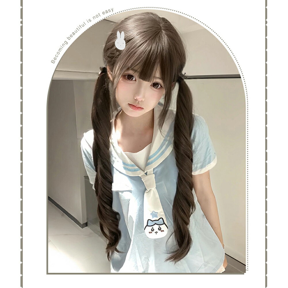 ウィッグ ロング ウィッグ ツインテール カーリーヘア 長 かつら 女装 フルウィッグ ロリータ コスプレ かつら wig ナチュラル 小顔 自然 耐熱 原宿系 地雷系 ネット付き(ブラウン）