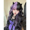 ウィッグ ロング インナーカラー 自然 カール 巻き髪 フルウィッグ 女装 耐熱 かつら さらさら ロリータ 小顔効果 ギャル 自然 ぱっつん 原宿系 人気 耐熱 wig ファッション ブラック パープル メッシュ ネット付き(4)