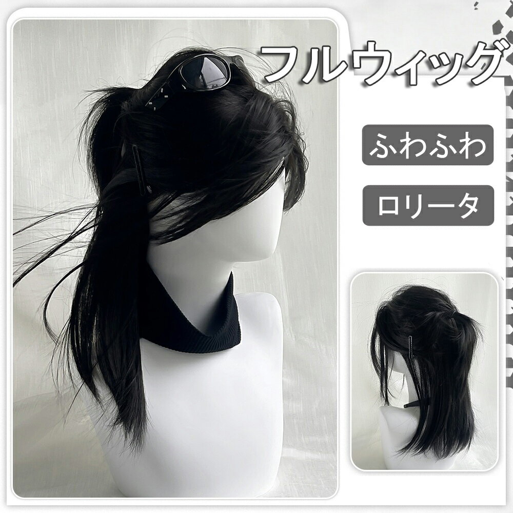 ウィッグ メンズ レディース ロングウルフ ストレート ウィッグ 男装 女装 ウルフ かつら フルウィッグ コスプレ 普段使い 自然 男女兼用 小顔 人気 耐熱 wig ファッション ネット付き (ブラック)