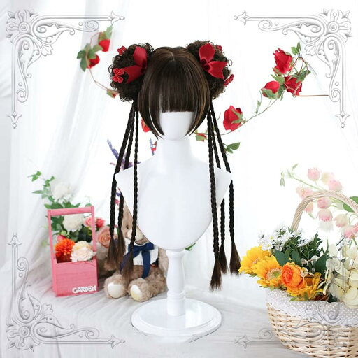 ウィッグ ゴスロリ 中華風 GAL系 コスプレ 耐熱 ブラック ボブ カール かつら ゆめかわいい お姫 小顔 パーティー ハロウィン 仮装 演劇 日常 三つ編み ウィッグ ゴスロリ 中華風 GAL系 コスプレ 耐熱 ブラック ボブ カール かつら ゆめかわいい お姫 小顔 パーティー ハロウィン 仮装 演劇 日常 三つ編み