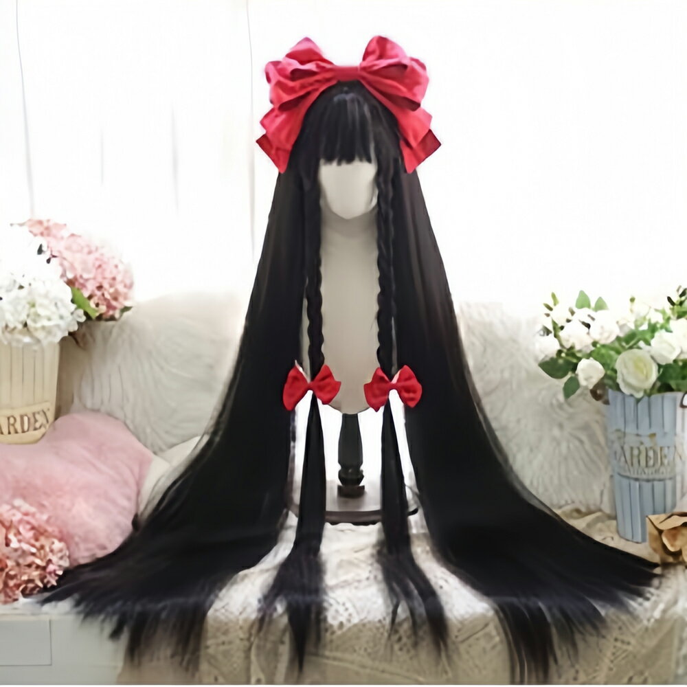 ウィッグ ロング ストレート フルウィッグ ストレートヘア スーパーロング レディーズ かつら ぱっつん 前髪ウィッグ 小顔効果 自然 原宿系 耐熱 高温 可愛い おしゃれ ファッション 日常 女装 コスプレ（ネット付き）