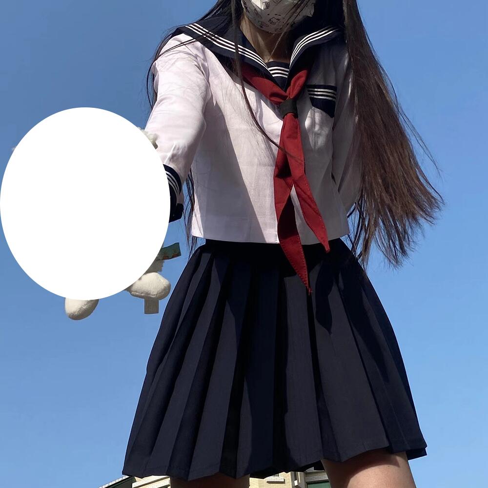 セーラー服 本格制服 3点セット JK 高校生 女子高生 中学生 制服 コスプレ 紺色の襟 学生服 長袖 半袖 蝶結び プリーツスカート 可愛い 仮装 女性用 人気 学園祭 卒業式 歓送迎会 ネイビー