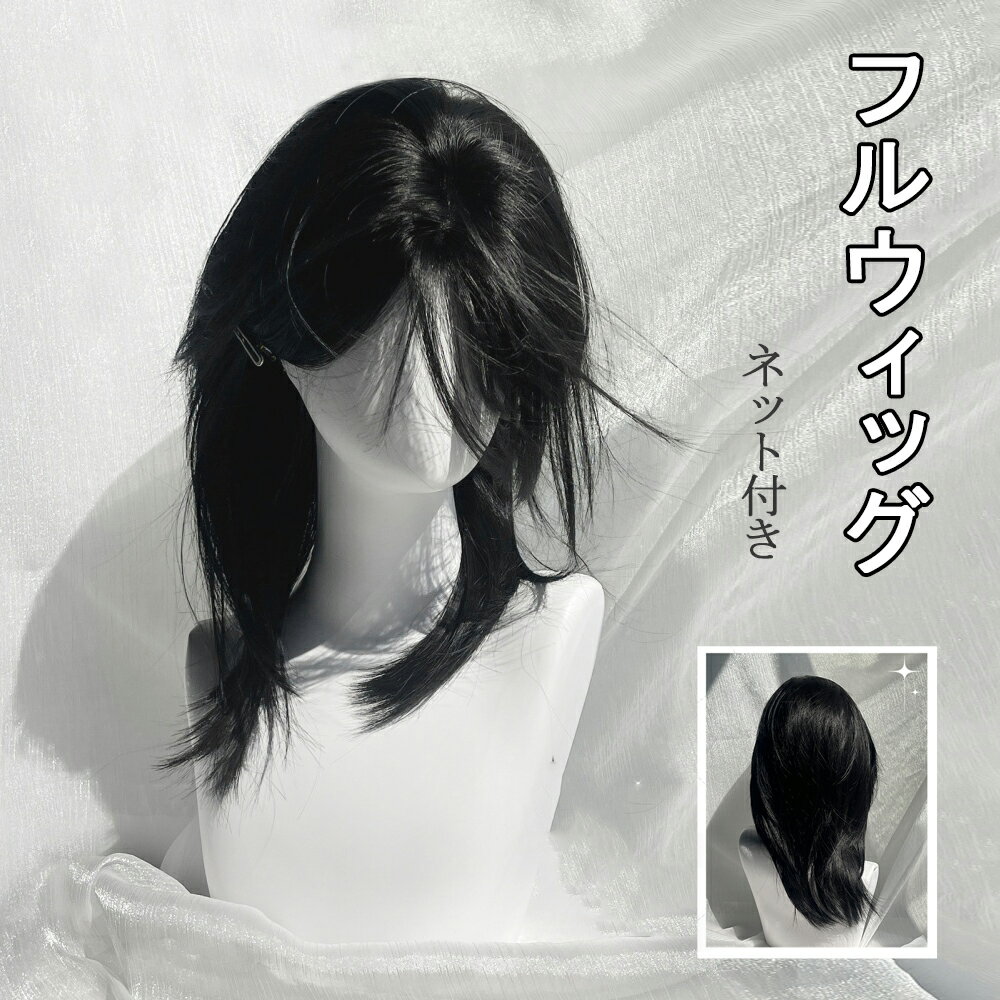 ウィッグ レディース メンズ センター分け かつら フルウィッグ 黒髪 カツラ イケメン ハンサム 自然 小顔 耐熱 原宿 人気 ファッション コスプレ ハロウィン おしゃれ 男女兼用 日常 ネット付き (ブラック)(4)