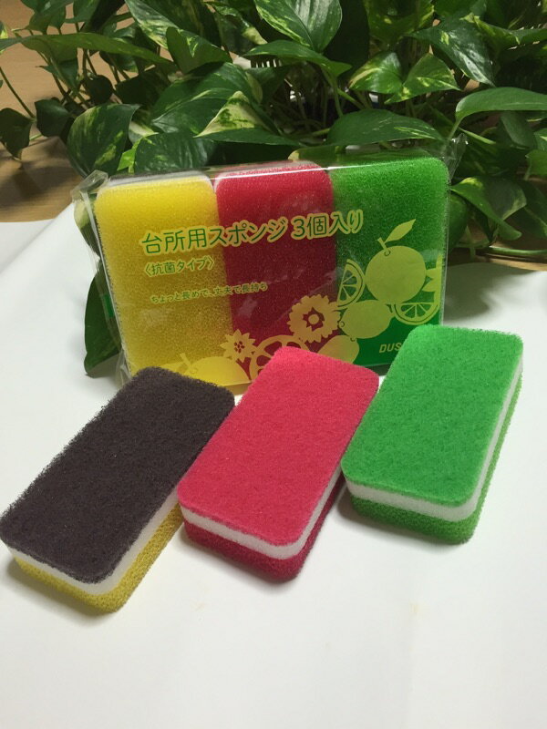 【送料税込】♪ダスキン3色スポンジビタミンカラー【定型外郵便】食器洗い 抗菌 キッチン 丈夫 鍋 グラス シンク キッチンスポンジ ダスキン 台所用スポンジ おしゃれ 黒 食器 ガラス用 食器用 【掃除】
