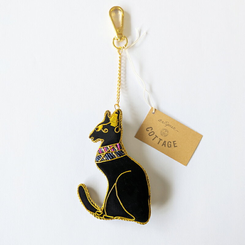 乐天商城 - バッグチャーム バステト ザリ刺繍 インド製 ハンドメイド
