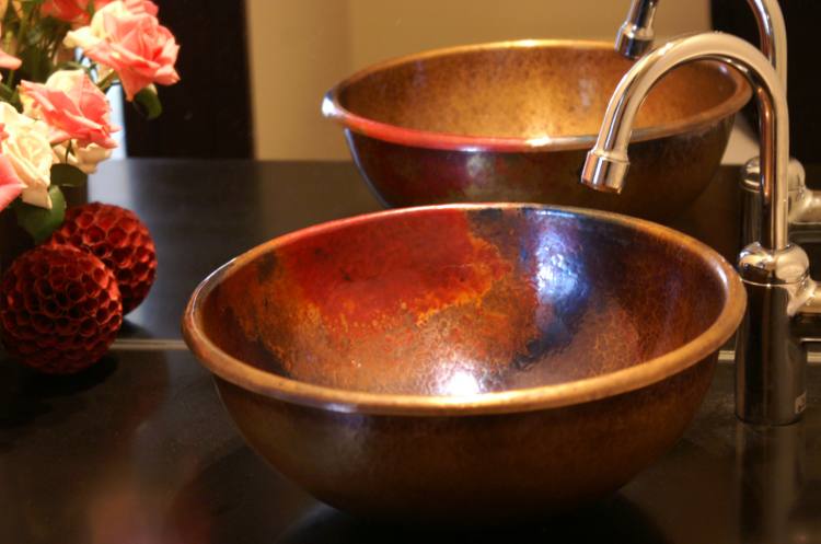 狸 - 受注制作品　銅の手洗器　丸形　茜色