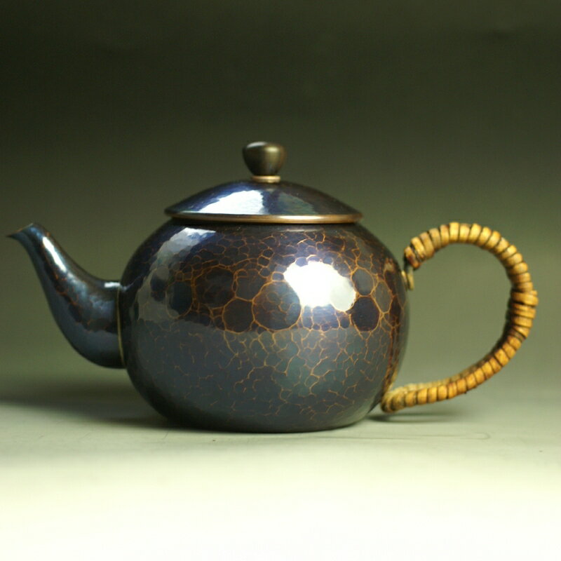 急須◆ 銅 手づくり 紫銅色 丸形 口網 ツマミ 木瓜 二合用 茶器