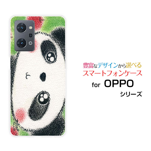 乐天商城 - OPPO Reno7 A [OPG04]オッポ リノセブン エーau 楽天モバイル UQ mobile Y!mobileオリジナル デザインスマホ カバー ケース ハード TPU ソフト ケースクレヨン調のパンダとリンゴにっこり