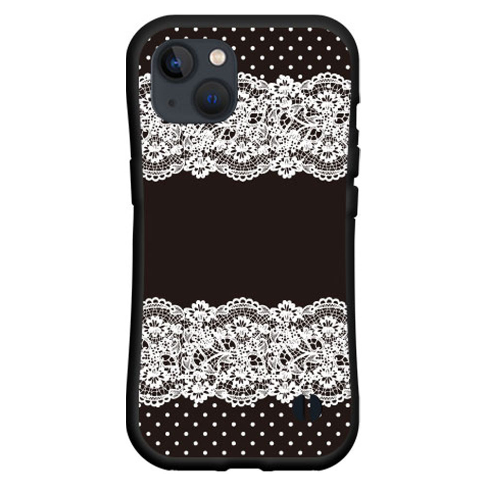 Rakuten - 落としても割れにくい驚きの衝撃吸収力豊富なオリジナルデザイン耐衝撃 ハイブリッドケースiPhone 13アイフォン サーティーンdocomo au SoftBankLace pattern (ブラック)