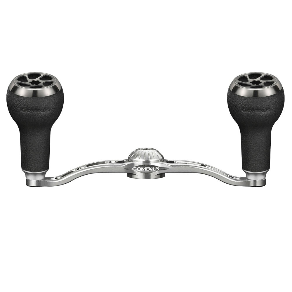 GOMEXUS ダブルハンドル TPEノブ付き 100mm(取付部7×4mm)シマノ用 ブラック＆シルバー(gome-bs100h27bktbk)｜ゴメクサス ダブルハンドルノブ 100mm アルミ シマノ Shimano リール カスタム パーツ 交換 Gomexusのサムネイル