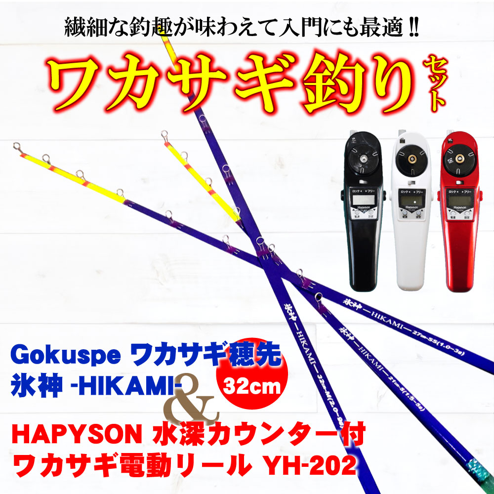 ゴクスペ ワカサギ替え穂先 氷神32cm 1本 & ハピソン水深カウンター付ワカサギ電動リール YH-202 セット (wakasagi-h32)|ワカサギ釣り...