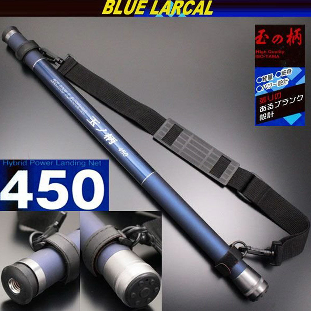 [20%offクーポン有] 小継タモ四つ折り網M 2点セット BLUE LARCAL450 フレームカラー：ガンメタ(landingset078-gun)｜玉の柄 タモ網 アミ 磯玉 ランディング シャフト ギャフ エギング 磯 波止 折りたたみ 網 チヌ 淡水バス シーバス ランディングネット