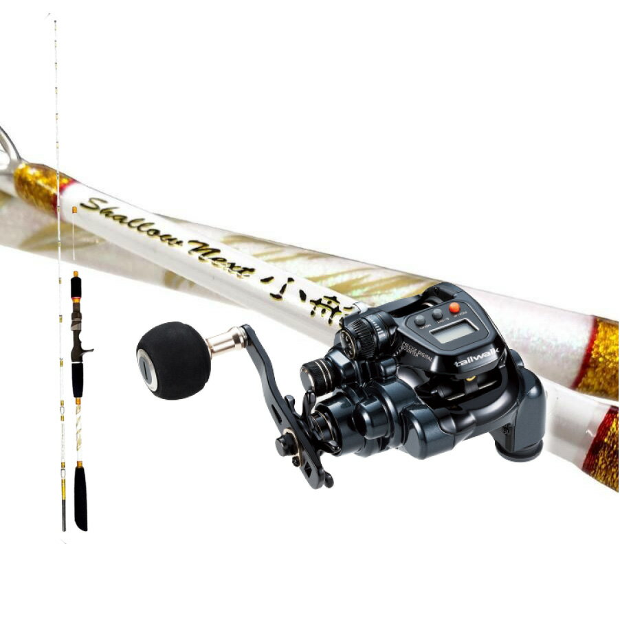 シャローネクスト小船電動セット 220(30〜80号)(ori-funeset148)｜ Shallow Next小船 220(30〜80号) & tail walk 小型電動リール エラン SW DENDO 150PH 船釣り ライトゲーム ヒラメ マハタ 青物 甘鯛 泳がせ釣り ノマセ釣り 電動リール