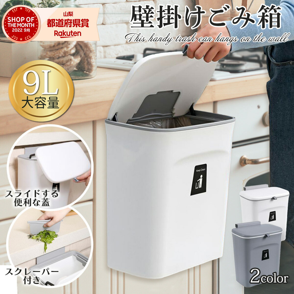 壁掛けゴミ箱 壁掛けごみ箱 蓋付き ふた付き キッチン 分別 収納 9L大容量 壁掛け ゴミ箱 ごみ箱おしゃれ シンプル スリム ダストボックス カウンター 送料無料