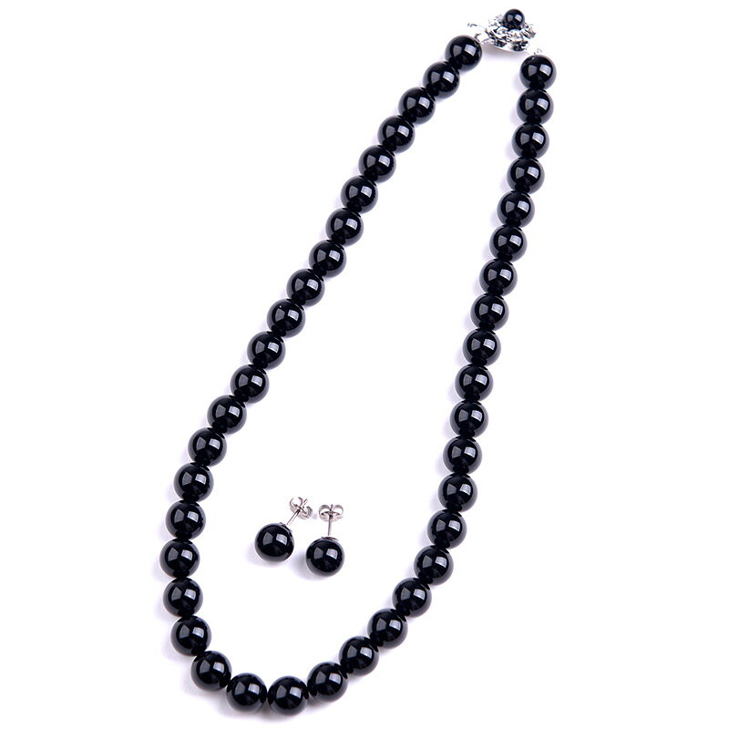 aurora ブラックオニキスネックレス イヤリングorピアス2点セット 10mm丸珠 181oxset10