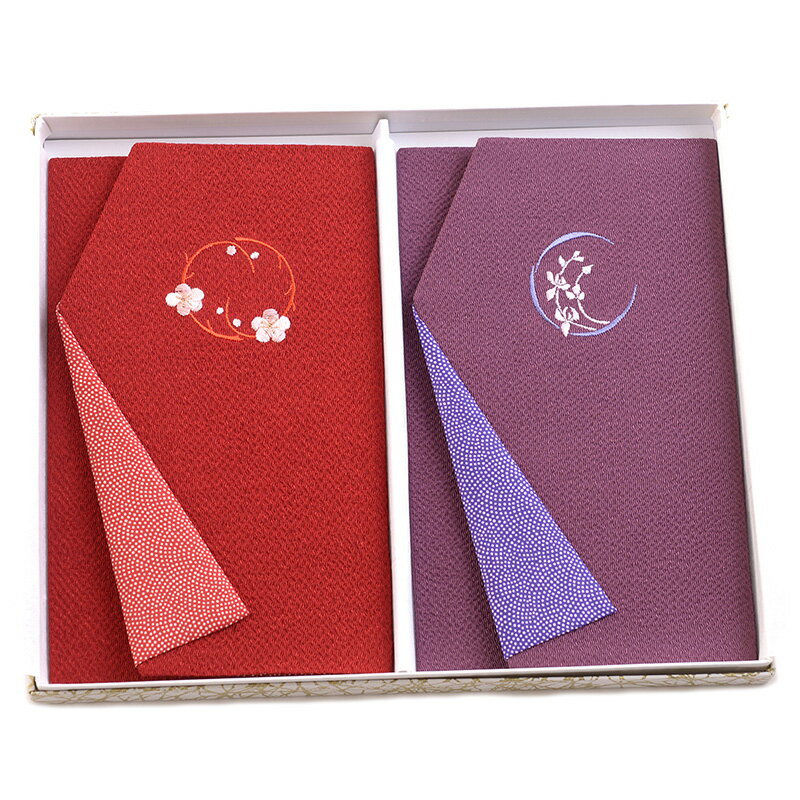 【メール便送料無料】ちりめんふくさ2枚セット 慶弔両用紙箱入 金封丸刺繍袱紗 結婚式 冠婚葬祭 男性用 女性用