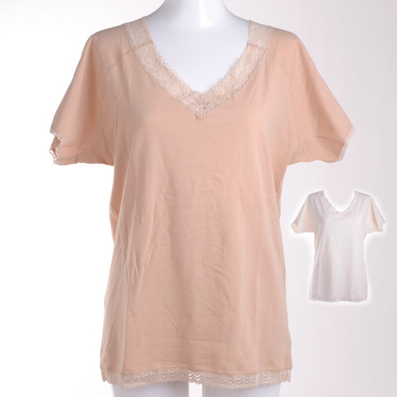 3分袖インナー 日本製 レース付 快適 リラックス トップス