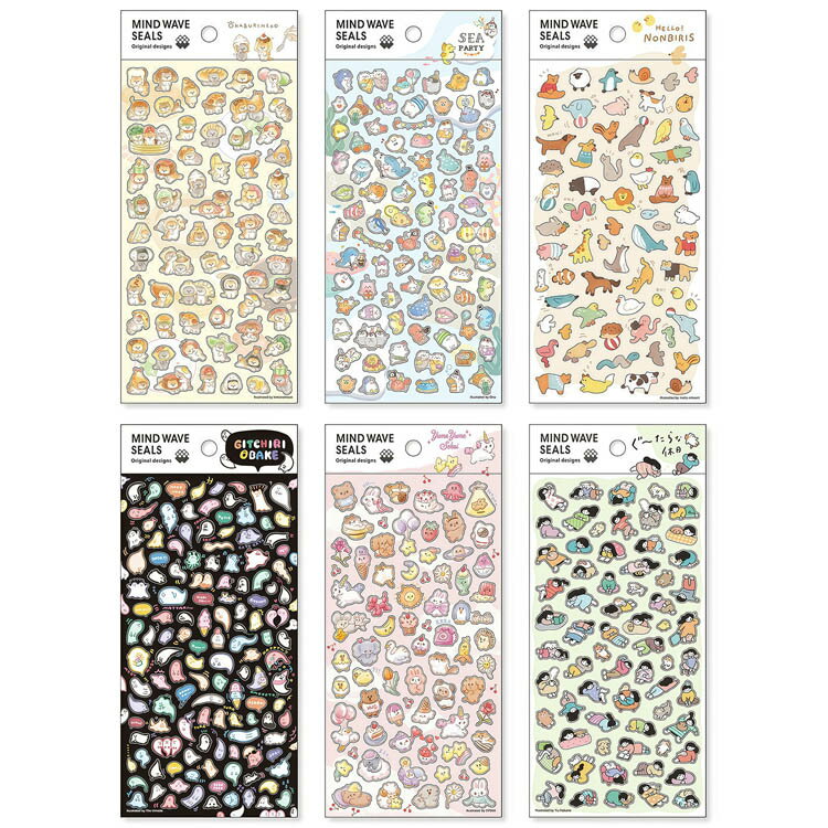 Rakuten - 即日出荷 MWシール マインドウェイブ シール 日本製 透明シール MIND WAVE 82054 OKABURINEKO 82055 SEA PARTY 82056 HELLO NONBIRIS 82057 ぎっちりおばけ 82058 YumeYume Sekai 82059 ぐーたらな休日 人物 在宅 シールシート ミニ 透明 キャラクターシール 日記シール