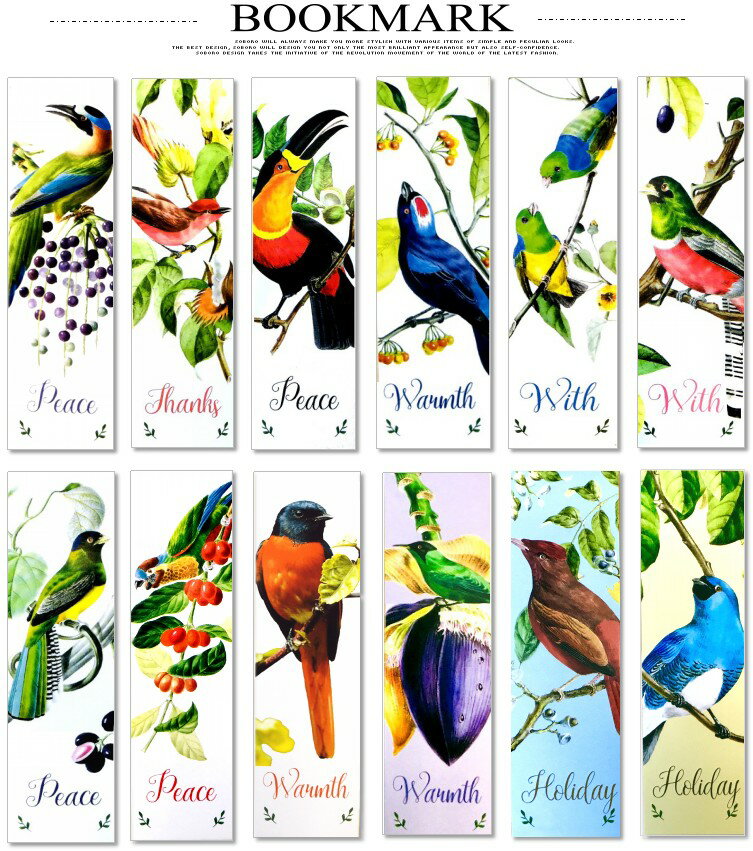 即日出荷 しおり 栞 30枚セット鮮やか 花 鳥 小鳥 とり トリ インコ ブックマーク カラフル 紙製 おしゃれ 30枚のパターンが全て異なる しおりセット ...