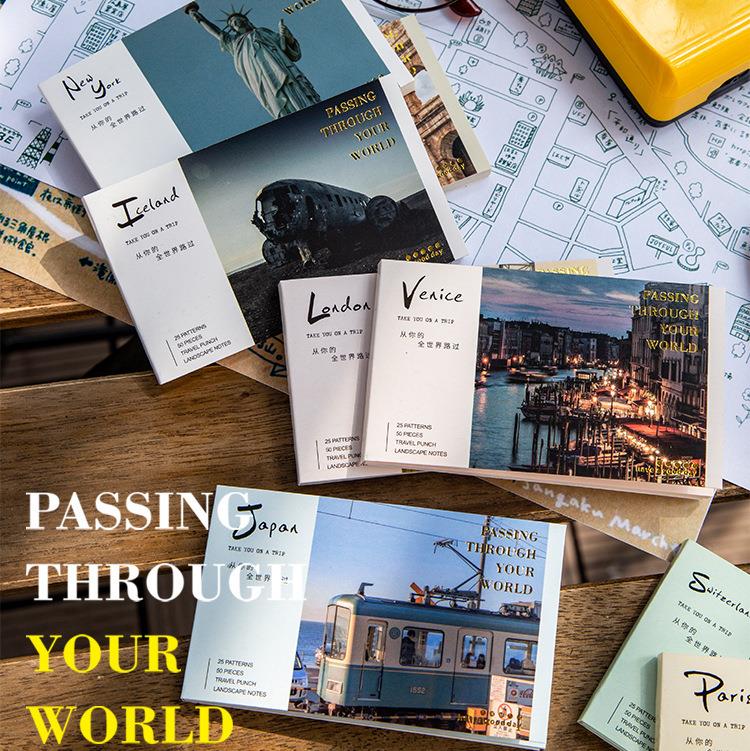 即日出荷 海外 おしゃれなミニメモ 世界 名所 便箋 メモノート 50ページ/冊 手帳デコ デコレーション 素材 コラージュ素材 ジャンクジャーナル 伝言メモ ...