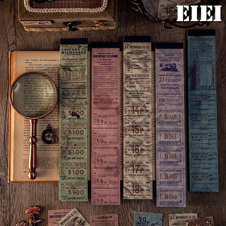 即日出荷 ヴィンテージ デザイン ペーパー チケット アンティーク 素材紙 縦長タイプ 大容量 手帳デコ コラージュ素材 ジャンクジャーナル レトロ 素材ペーパ...