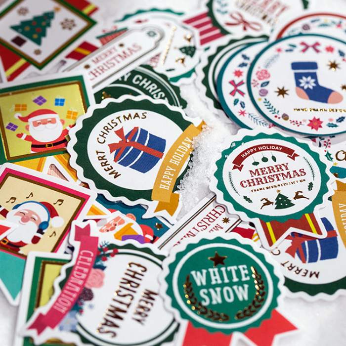 即日出荷 クリスマス フレークシール 金箔押し 50枚 イラスト ステッカー クリスマスツリー クリスマスケーキ サンタさん プレゼント 交換 コラージュ素材 クリスマス 英字 シール 新年 シール 手帳デコ ジャンクジャーナル 封緘シール かわいい 手帳 手紙 ラベル 日記 DIY oroshi-ee-10009328 卸売のEiEi 楽天市場店 サンプル画像3