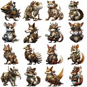 即日出荷 コラージュシール スチームパンク キャラクター ステッカー 猛獣 怪獣 猫 犬 馬 動物 シール 柄違い46枚 クール 大きめ 海外 コラージュ 素材...