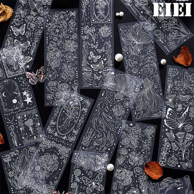 即日出荷 銀箔 箔押し クリア シールシート PET 海外ステッカー ジャンクジャーナル コラージュ 素材 手帳デコ デコレーション おしゃれ 金魚 キンギョウ...