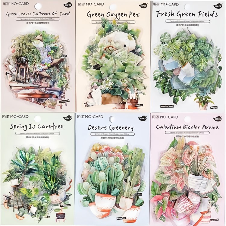 即日出荷 観葉植物 クリアシール コラージュ素材 シール 動物柄 縁起 良い 観葉 植物柄 多肉植物 観賞..